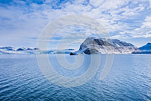 Landscape nature of the mountains of Spitsbergen Longyearbyen Svalbard arctic ocean winter polar day sunset