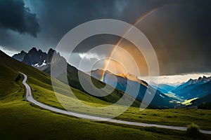 Landscape nature mountan in Alps with rainbow