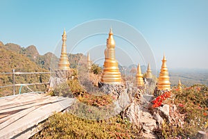 Landscape nature Pagoda on rock mountain in sunshine beautiful architecture landmark