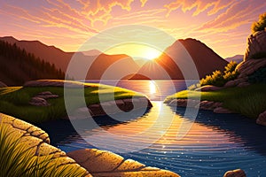 landscape in nature at sunrise scenic view generated by ai