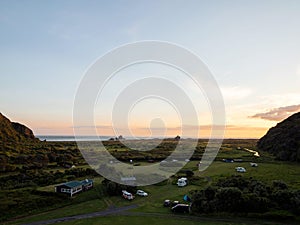 Landscape nature sunset panorama at idyllic remote Whatipu beach Waitakere Ranges West Auckland North Island New Zealand