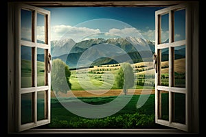 Landscape nature view background view from window. ai generative