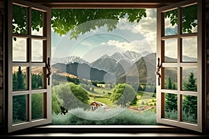 Landscape nature view background. view from window Generative AI