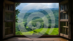 Landscape nature view background. view from window at a wonderful landscape nature