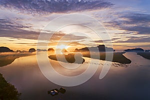 Landscape nature view, Beautiful light sunrise over mountains in thailand Aerial view Drone shot