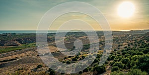 Landscape near Agrigento in summer at sunset.