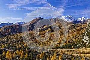 Landscape near Livinallongo del Col di Lana and Valparola Pass, Dolomites Alps, South Tyrol, Italy photo