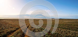 A Great nature panorama landscape near the salt lake Baskunchak photo