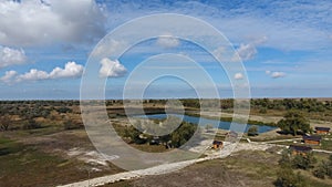 Landscape near the Sea of Azov, the river, an artificial lake and open spaces for hunting and fishing