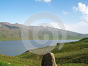 Landscape of Neor or Neur natural lake in Talysh mountains of Iran