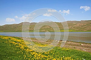 Landscape of Neor or Neur natural lake in Talysh mountains of Iran