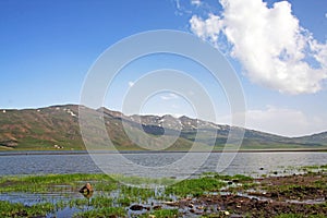 Landscape of Neor or Neur natural lake in Talysh mountains of Iran