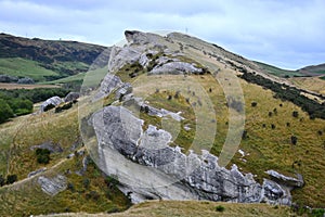 The limestone rock formation at the Weka pass, New Zealand, South Island