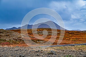 Landscape in nice autumn color, mountain by MÃ½vatn, Iceland