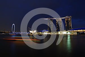 Landscape at night of Marina Bay Sands, Singapore.