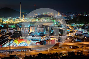 Landscape night scene of oil refinery plant