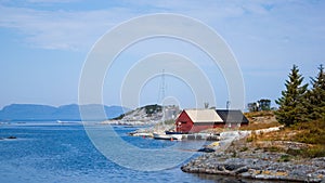 Landscape Norway Floro Bay Sea Water Fishers House with Boat