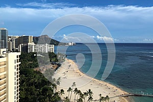 Landscape of Oahu along Waikiki Beach to Diamond Head in Hawaii