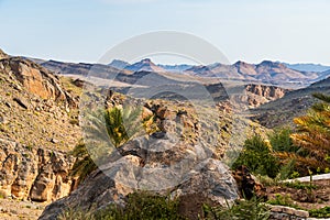 Landscape oasis at Misfah al Abriyyin or Misfat Al Abriyeen village located in the north of the Sultanate of Oman