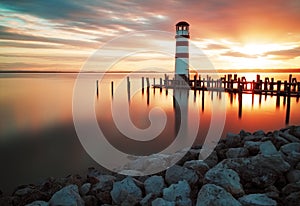 Landscape ocean sunset - lighthouse