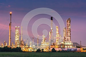 Landscape of oil and gas refinery manufacturing plant., Petrochemical or chemical distillation process buildings., Factory of