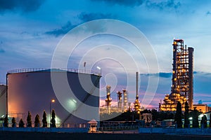 Landscape of oil refinery industry with oil storage tank in nigh