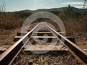 Landscape of an old abandoned railway at the sunrise