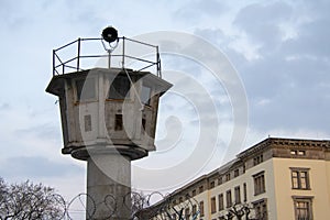 Landscape of old GDR watchtower near Potsdamer Platz in Mitte Berlin Germany