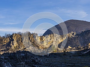 Landscape in old limestone mining, Baita, Romania