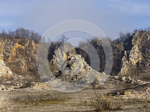 Landscape in old limestone mining, Baita, Romania