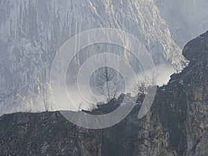 Landscape in old limestone mining, Baita, Romania