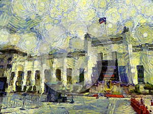 Landscape of the old stadium Illustrations creates an impressionist style of painting