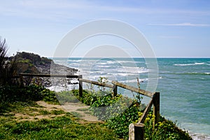 Landscape Oleron island Atlantic beach in sand dunes fence in coast ocean france