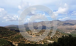 Landscape With Olive Trees, Yellow Hills And Mountain Peaks, Crete, Greece 03