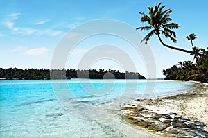 Landscape of One foot Island in Aitutaki Lagoon Cook Islands