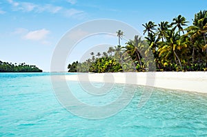 Landscape of One foot Island in Aitutaki Lagoon Cook Islands