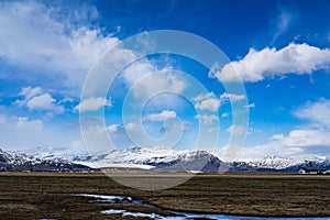 Landscape open sky with clouds, Dark foreground