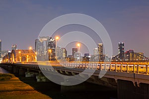 Landscape of osaka city at Umeda from across the Yodogawa River photo