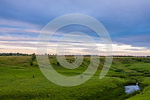 Landscape on the outskirts of Suzdal at sunset