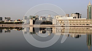 Landscape over the riverside area of Parque das Nacoes in Lisbon