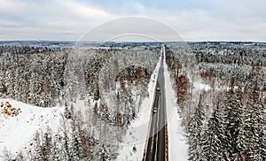 Landscape over Swedish winter road
