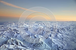 Landscape overflying the Andes and the Aconcagua mountain