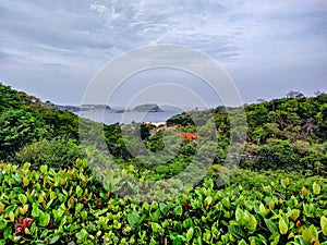 Landscape overlook near the Pacific Ocean in Huatulco, Oaxaca. Travel in Mexico