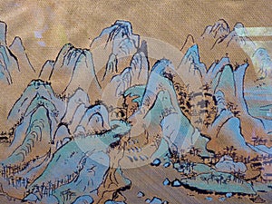 A landscape painting made on cloth photo