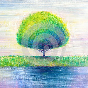 Landscape painting,ornamental tree in park