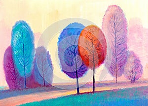 Landscape painting,ornamental trees in park