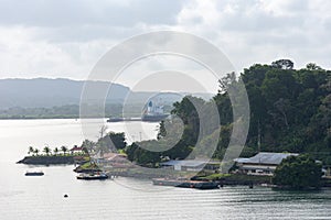 Landscape of Panama Canal on a cloudy day.