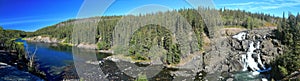 Landscape Panorama of Cameron Falls and River Valley, Hidden Lake Territorial Park, Northwest Territories, Canada