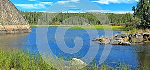 Landscape Panorama of Cameron River and Canadian Shield, Hidden Lake Territorial Park, Northwest Territories, Northern Canada