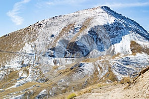 Landscape panorama caucasus mountain with autumn hills